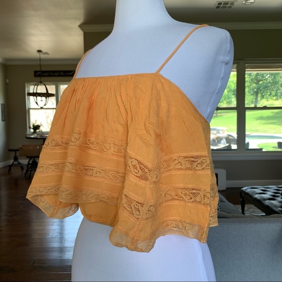 NWT $68 FREE PEOPLE Home Again Cami Crop Top Medium Light Orange Off Shoulder - Picture 7 of 13